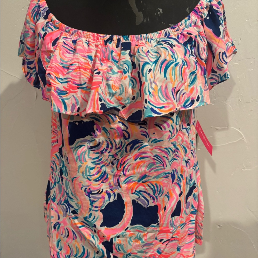 Lilly Pulitzer Pelican Pink Multicolor Swirl Off the Shoulder Top